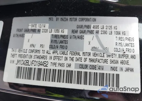 2015 Mazda Mazda5 Sport from USA, damaged, VIN JM1CW2BLXF0184452